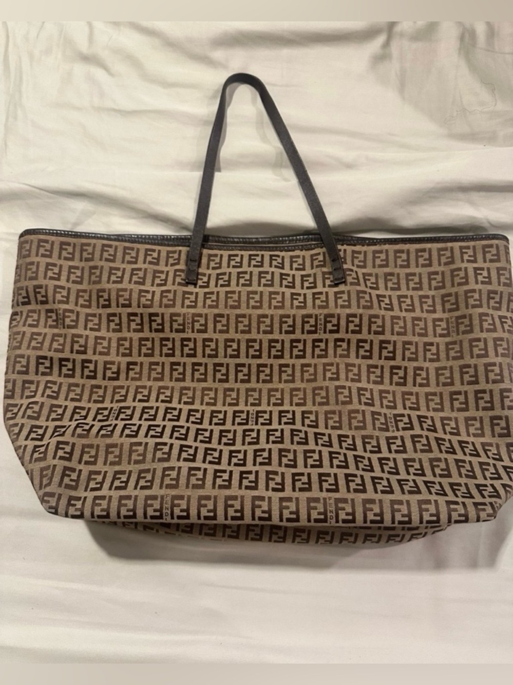 FENDI Tote Bag Brown Khaki Authentic Very Good Condition